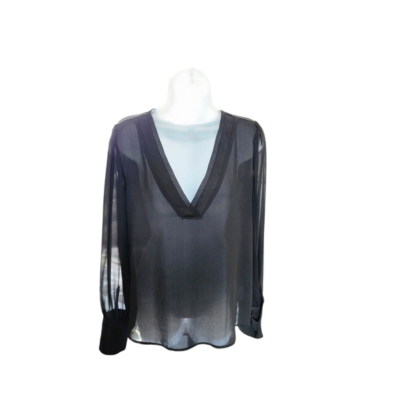 Express Sheer Black V-Neck Blouse - Picture 3 of 9